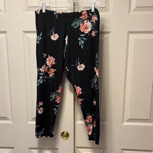French Laundry Black Lounge Pants with Coral Floral Accent